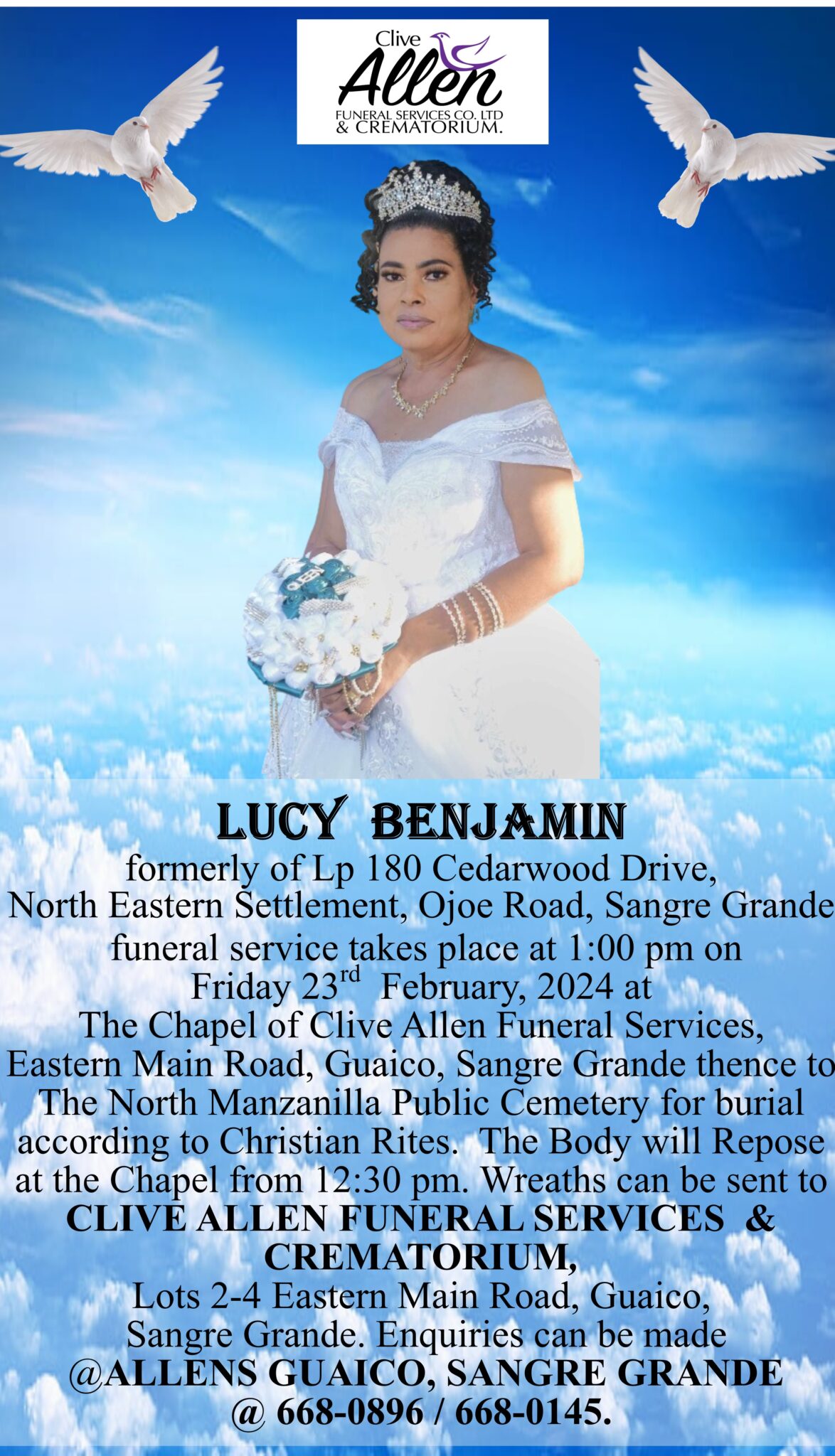 LUCY BENJAMIN – Clive Allen Funeral Services Co. Ltd & Crematorium